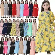 Girls Kids Long Dress Muslim Children Abaya Kaftan islamic Caftan Robe Arab Gown