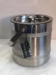 NEW Cynthia Rowley New York Ice Bucket Chrome Raised Beaded Bands Lid Handle