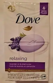 Dove RELAXING Lavender Oil & Chamomile Moisturizing Soap 6 BARS (Total 22.5 oz)