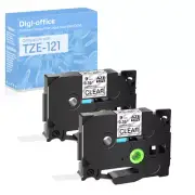 2PK Compatible with Brother P-Touch TZe-121 TZ121 Black on Clear Label Tape 9mm