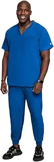 [Anwu] Scrub Set for Men- V Neck Scrub Top & Jogger Scrub Pant, Modern, Moisture- Wicking, Odor Protection