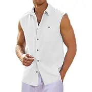 Men's Tank Top Vest Top Undershirt Sleeveless Shirt Sleeveless Lapel Summer Plain Fashion Designer Basic Buttons Pocket Vacation Street Going out Black White T