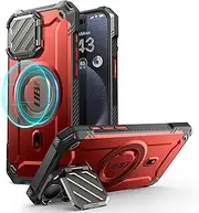 SUPCASE for iPhone 15 Pro Max Case with Stand [Compatible with MagSafe] [Built-in Camera Cover Kickstand] [Military-Grade Protection] Heavy Duty Magnetic Phone Case for iPhone 15 Pro Max, Ruddy