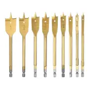 9Pcs Spade Drill Bit Paddle Flat Bits Set Wood Hole Cutter Gold Tone