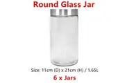 6 x Airtight Large Cylinder Glass Jar 1.65L Food Storage Container Canister