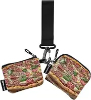 [XYMZR] Mini Zip Around Wristlet keychain Wallet Pepperoni Pizza Wooden for Women Personalized Pattern Detachable Dual Pouch Wristlet Portable Wallet Phone Coin Purse, Multi-colored, One Size
