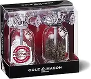 Cole & Mason Tap Shape Salt and Pepper Mill Gift Set - Precision Carbon Steel & Diamond-Sharp Ceramic Mechanisms, Pre-Filled, Adjustable Grind, Gift Boxed w/Lifetime Guarantee - Clear/Silver