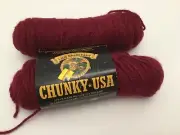 LION BRAND YARN - CHUNKY USA - "Crimson" - 2 Skeins - Approx. 255 yards