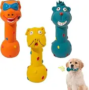 Homiliky 3 Pcs Dog Latex Toy,Squeaky Dog Toys for Small Dogs,Puppy Interactive Rubber Squeak Toys Soft Bouncy Fetch Play Toy Dog Chew Toy for Reduce Boredom & Teeth Cleaning(Barbell)