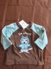 NWT Gymboree Baby Boy Brown/Blue I'm a Hoot Long Sleeve Shirt Sz 6-12 months