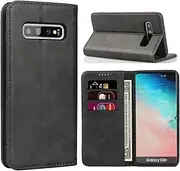 Cavor for Samsung Galaxy S10 Plus Case,for Samsung S10 Plus Case,Cowhide Pattern Leather Case Magnetic Wallet Cover with Card Slots(6.4") -Black