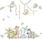 59.05x53.14 Inch Woodland Animals Wall Decals - Forest Animal Wall Decal with Elephant, Zebra, Monkey, Giraffe - Nursery Decor for Home, Baby Room, Boys & Girls Bedroom Art