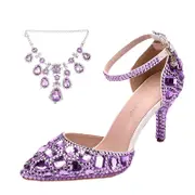 Nevenka Sparkly Diamond High Heels 7.5cm Pointed Toe Sandals for Wedding-Purple