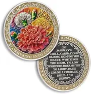 Warm Carnations Sobriety Coins, Recovery Medals - Clean NA AA Chips and Medallion, Language of Flowers Sober Chip, Non-Religious Sobriety Gifts for Women (30 Days, 1 Months)