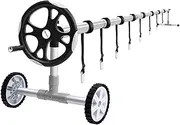 Aquabuddy Pool Cover Roller 6.55M Silver Pools Covers, Adjustable Swimming Above Ground, Blanket Reel Rectangle Reels Blankets Outdoor Heater Garden Summer with 8 Strap Kits