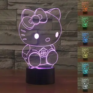 凱蒂貓 LED 小夜燈 3D立體 七彩 創意 交換禮物 可愛 USB 檯燈 新款 生日禮物 派對 燈飾 货到付款