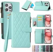 ELEPIK for iPhone 16 Pro Max Case, Adjustable Crossbody Wallet Case with Card Holder, Kickstand, Wristlet for Women Men, Durable PU Leather Magnetic Phone Case for iPhone 16 Pro Max, Light Green.