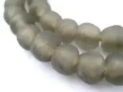 Groundhog Grey Recycled Glass Beads 11mm Ghana African Sea Glass Round Handmade