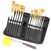 15Pcs Artist Watercolour Oil Paint Brushes Bag Set with Sponge and Scraper-White