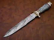 custome handmade damascus steel13.5"dagger knife handle resin with brass clip