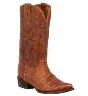 Mens Cognac Crocodile Belly Print Western Leather Cowboy Boots Pointed Toe