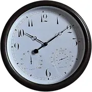 Wall Clock, 15 Inch Retro Waterproof Outdoor Garden Clock with Hygrometer Thermometer, Indoor Silent Clock Decoration Battery Powered