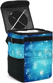 Car Trash Can with Lid,Bag Hanging Storage Pockets Leak-Proof,Portable Garbage Bin,Blue Sky Stars Dots