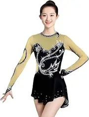 [Zagitova] Ice Figure Skating Dress for Girls Long Sleeve Patchwork Women Competition Dance Outfits with Shiny Rhinestone