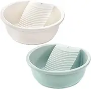 2 Pack Washboard Basin for Hand Washing Clothes, Plastic Non-Slip Washtub with Integrated Washboard, Small Delicate Articles Washing Clothes Laundry for Home and Outdoor