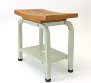 Bali Shower Bench Teak & Aluminum Bath Stool Chair Side Table Light Sage