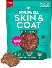 Skin & Coat 100% Meaty Dog Treats Biotin & Zinc, Grain Free & Made in USA, Salmon MINI Jerky 4 oz