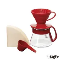 在飛比找PChome24h購物優惠-TCoffee HARIO-V60紅色濾杯咖啡壺組 360m