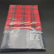 DANSK Holiday Plaid Tablecloth Cotton Red And Green Rectangular 62" X 106" NEW