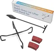 Dutch Oven Lifter Set with Black Finish and Silicone Handle Grips - Versatile Cast Iron Accessory for Camping, Picnics, and Outdoor Cooking - Heavy-Duty Pot Lifter, Lid Stand, and Trivet for Supporting and Lifting Hot Lids