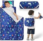 Toddler Nap Mat with Removable Pillow and Plush Blanket - 54" x 33"for Kids Ages 3-6 Years - Soft Kids Sleeping Bag for Toddlers - Roll Up Design Great for Preschool, Daycare