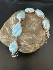Gorgeous Blue Larimar Southwestern Sterling Silver Link Bracelet 8" 16079