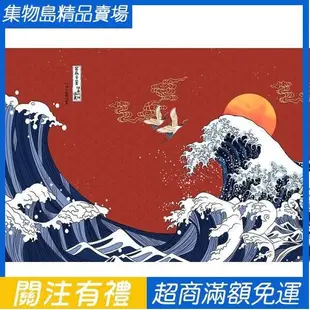 浮世繪日式海浪墻紙手繪僊鶴和風客廳臥室居酒屋日料壽司店壁紙