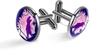 [Generic] Men's Cufflinks, Dinosaur and Bat in the Forest Cuff Links for Men, Classic Cufflinks Black for Suit Shirt Wedding Business Birthday Jewelry Gift