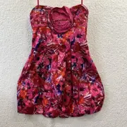 BCBG MAXAZARIA Pink Floral Mini Dress Bubble Hem Rose Strapless Women’s Sz 6 NWT