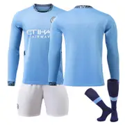 Beakey Manchester City Home Soccer Jersey Kids Adult 3Pcs Long Sleeve Outfits