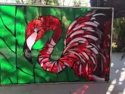 Stained Glass Mosaic Flamingo Tropical Ocean Window Suncatcher Panel OOAK
