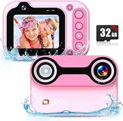 Kids Waterproof Camera 1080P HD 26MP Digital Camera Underwater Camera 10FT /3M, 10X Digital Zoom Children Waterproof Camera for Kids Boys Girls Snorkeling, Swimming, Beach, Water Park - Pink