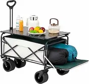 YOPOWER Wagon Cart Foldable Collapsible Heavy Duty, 330LBS Portable Utility Grocery Wagon w/360° All-Terrain Wheels, for Sports, Camping, Shopping