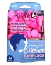 Howard Leight R-01757 Super Leight Women's Ear Plugs Pink 14 Pair Foam W/ Case