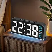 Necomi 【Upgrade】 6.8'' Digital Alarm Clock, LED Alarm Clock with Light, with Day/Date/Temperature/ 12/24H/ Dual Alarm/Snooze, Bedside Table Desk Clock, Digital Alarm Clock for Bedroom Office(Blue)