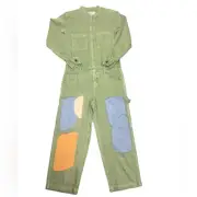 Free People x Sandrine Rose Moss Patchwork Boho Grunge Denim Jumpsuit S Utility