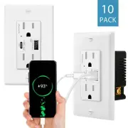 Quick Charge 4.8A USB C Wall Outlet Charger QC 3.0 PD 3.0 Tamper Resistant 10PCS
