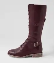 New Django & Juliette Mikan Burgundy Leather Knee High Boots Womens Shoes Casual