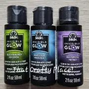Plaid FolkArt Invisible GLOW Acrylic Paint x3 colours Glow-In-The-Dark