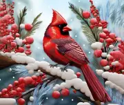 CARDINAL BIRD WINTERSNOW BERRIES COMPUTER MOUSE PAD 9 x 7